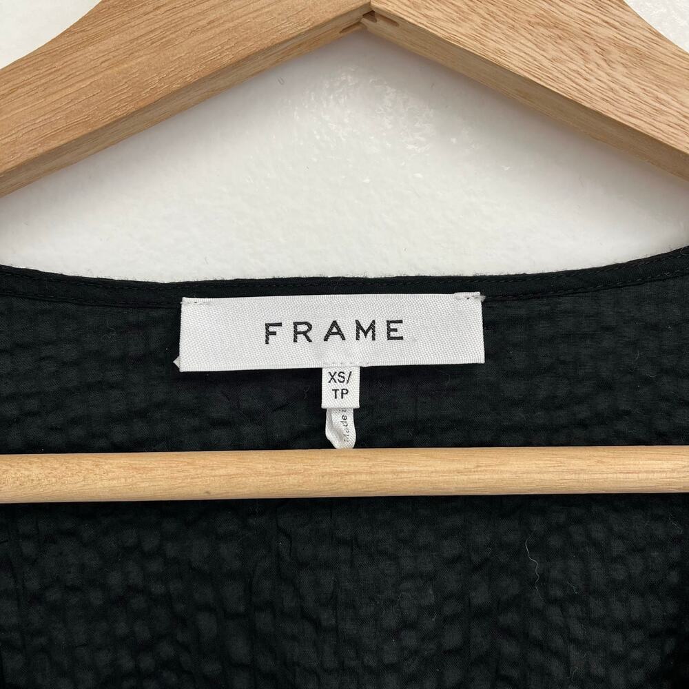 FRAME V-Neck Textured Smocked Blouson Puff Sleeves Mini Dress XS - Picture 7 of 15